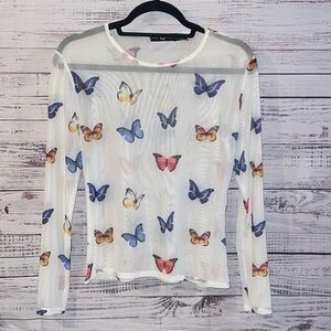 Daisy Street White Butterfly Mesh Top